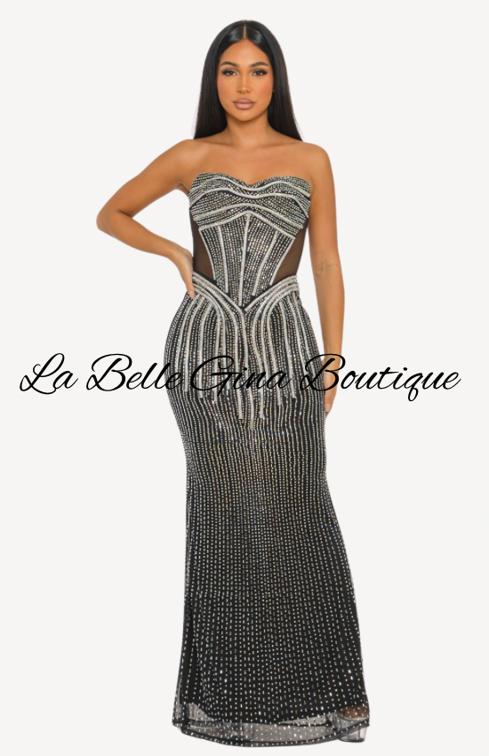 Rhinestone Corset Evening Gown – Sparkly Strapless Formal Dress | La Belle Gina Boutique