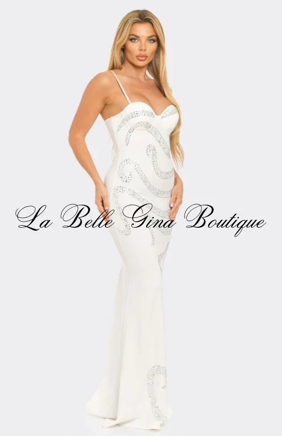 Ethereal Swirl Rhinestone Mermaid Gown – Elegant Formal Evening Dress for Women