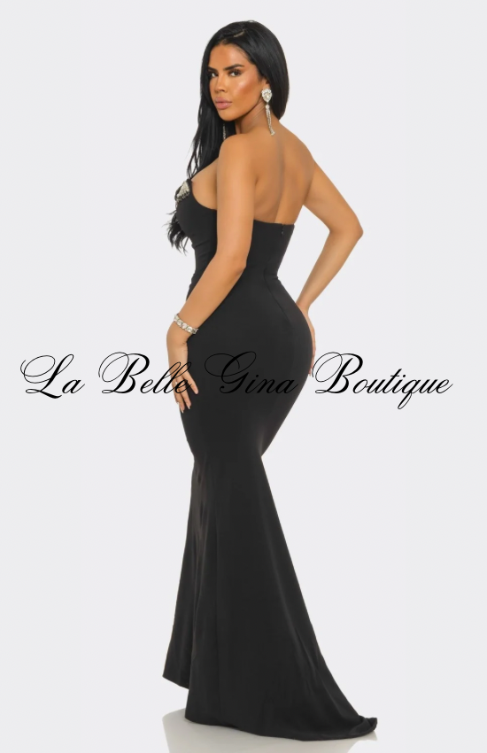 Imperial Goddess Strapless Rhinestone Trim Mermaid Gown | Luxury Evening Dress