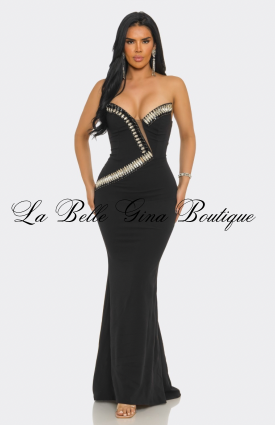 Imperial Goddess Strapless Rhinestone Trim Mermaid Gown | Luxury Evening Dress