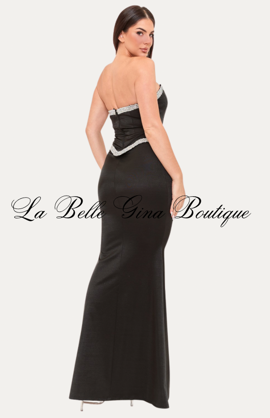 Celeste Glow Strapless Rhinestone Trim Mermaid Maxi Dress | La Belle Gina Boutique