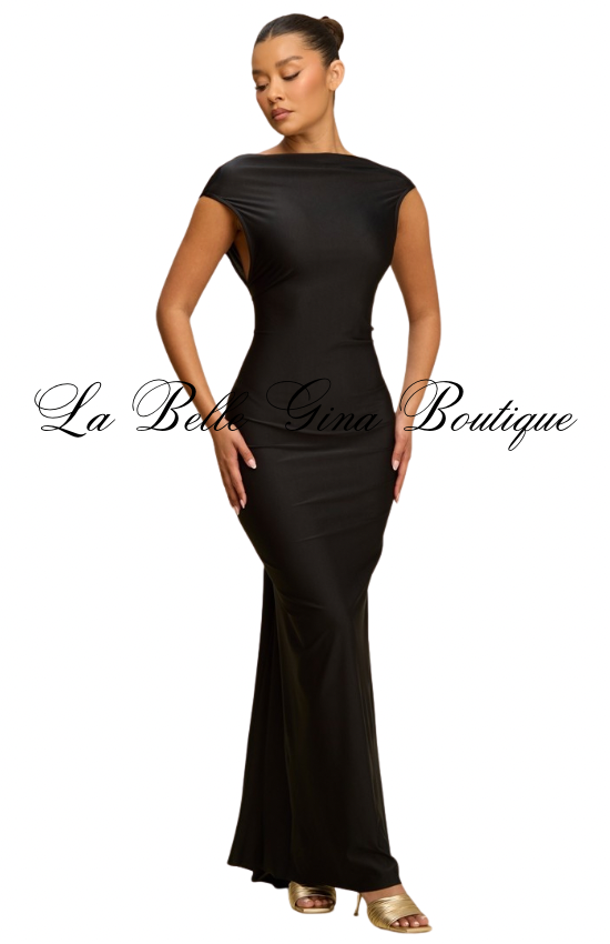 Emerald Elegance Twist Back Maxi Dress – Sleek Bodycon Open Back Evening Dress | La Belle Gina Boutique