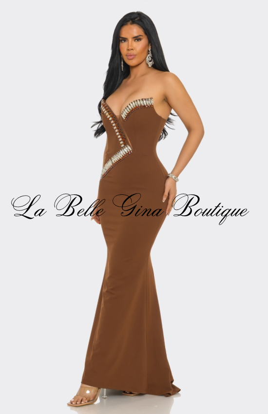 Imperial Goddess Strapless Rhinestone Trim Mermaid Gown | Luxury Evening Dress