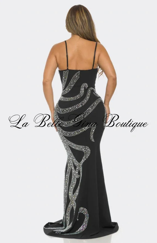 Ethereal Swirl Rhinestone Mermaid Gown – Elegant Formal Evening Dress for Women