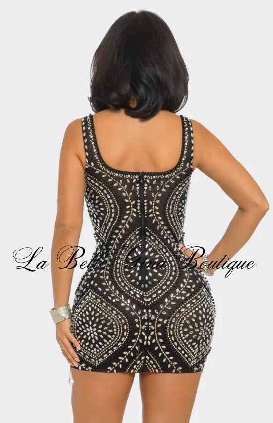 midnight mini rhinestone dress Rhinestone Mini Dress: Glam Bodycon