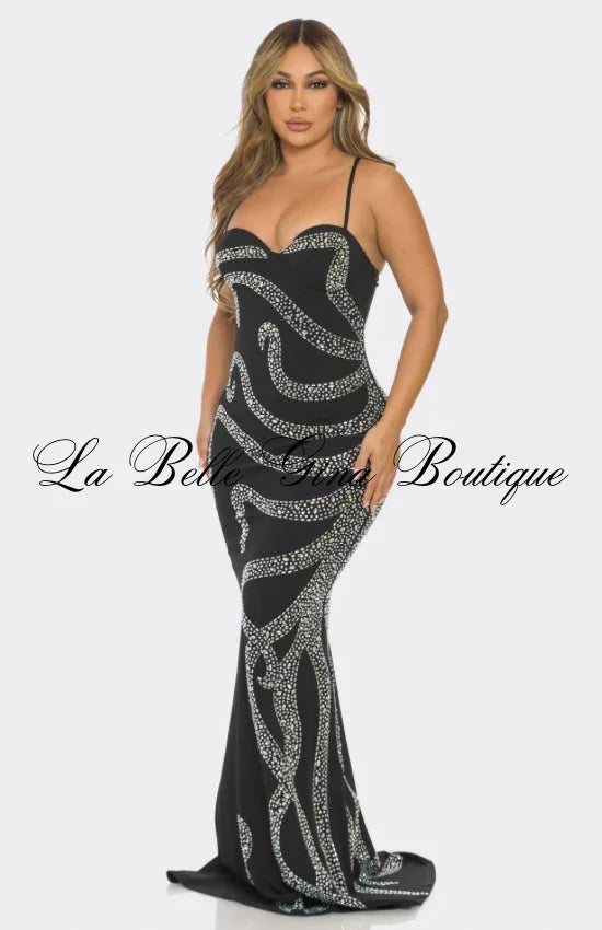 Ethereal Swirl Rhinestone Mermaid Gown – Elegant Formal Evening Dress for Women