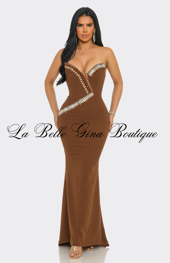 Imperial Goddess Strapless Rhinestone Trim Mermaid Gown | Luxury Evening Dress