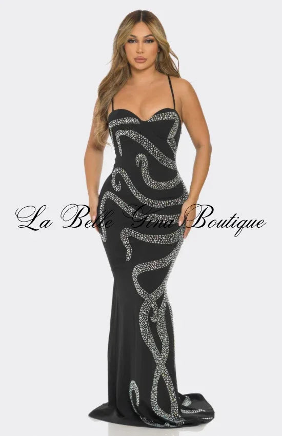Ethereal Swirl Rhinestone Mermaid Gown – Elegant Formal Evening Dress for Women