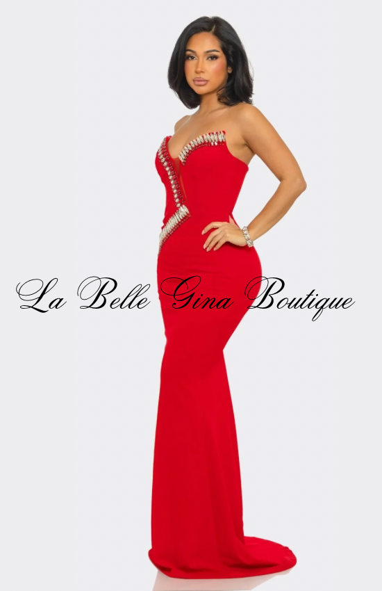 Imperial Goddess Strapless Rhinestone Trim Mermaid Gown | Luxury Evening Dress