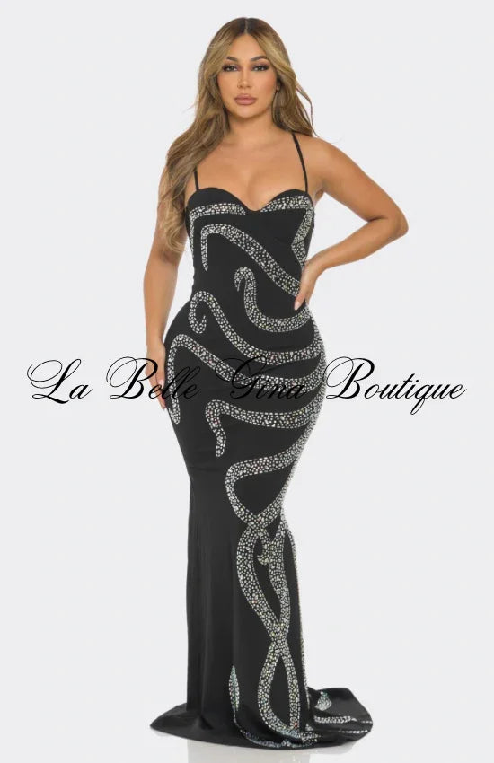 Ethereal Swirl Rhinestone Mermaid Gown – Elegant Formal Evening Dress for Women