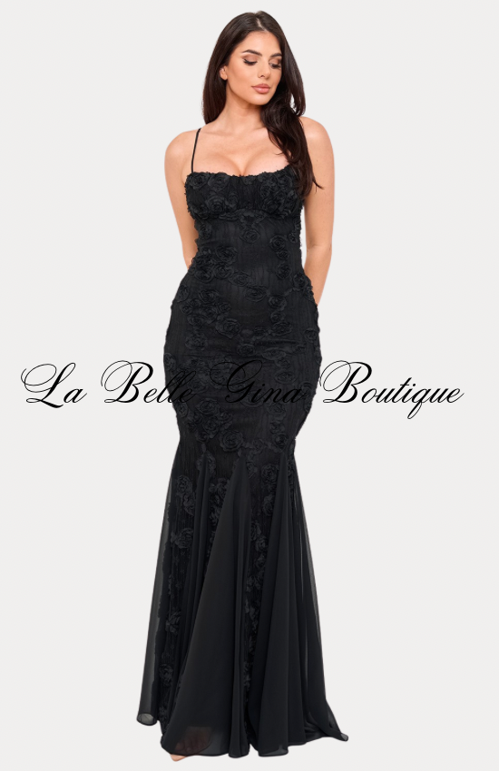 Blushing Rose Lace Mermaid Maxi Dress – Elegant Formal Evening Gown | La Belle Gina Boutique