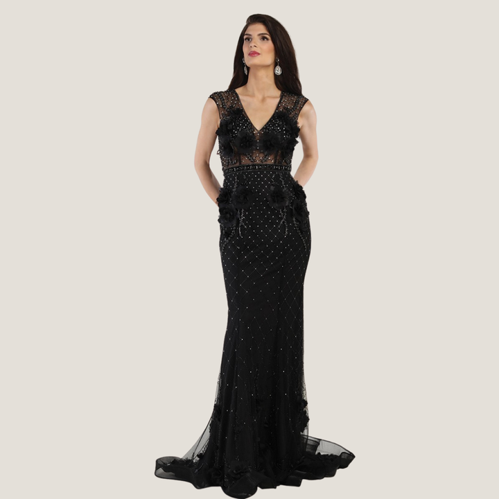 Luxury 3D Floral Beaded Mermaid Gown – Elegant Evening Prom Dress