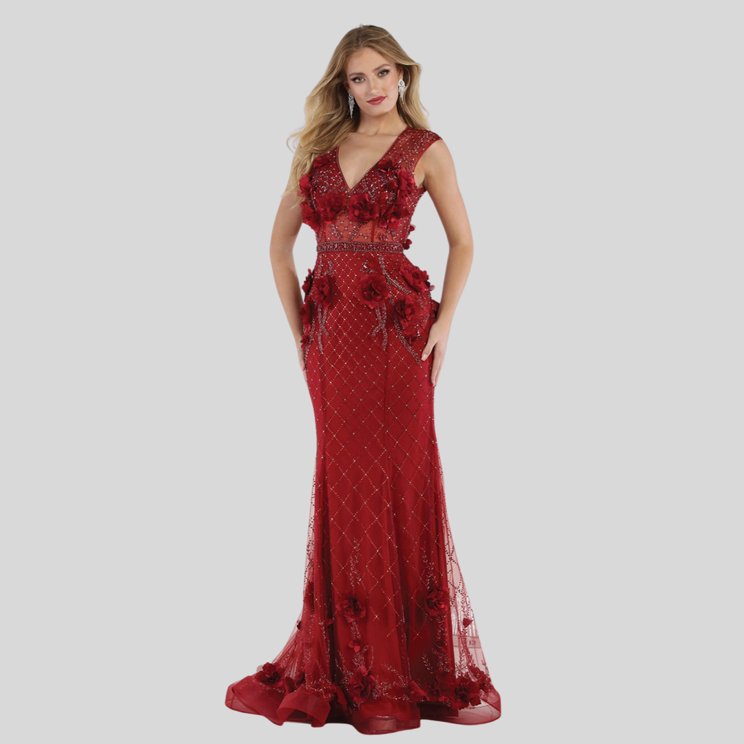 Luxury 3D Floral Beaded Mermaid Gown – Elegant Evening Prom Dress
