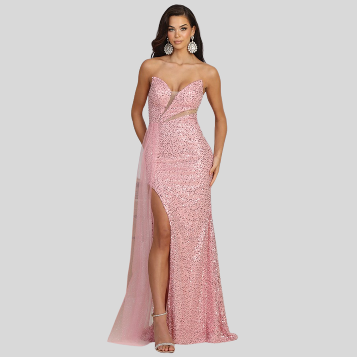 Sequin Strapless Slit Maxi Dress – Sparkling Evening Gown for Prom, Gala & Special Events