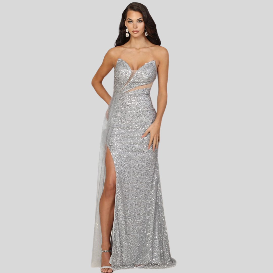 Sequin Strapless Slit Maxi Dress – Sparkling Evening Gown for Prom, Gala & Special Events