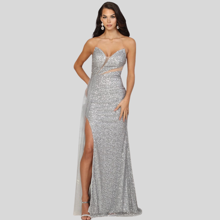 Sequin Strapless Slit Maxi Dress – Sparkling Evening Gown for Prom, Gala & Special Events