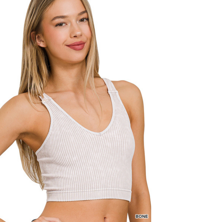 NELLE WASHED RIBBED CROPPED V-NECK TANK TOP