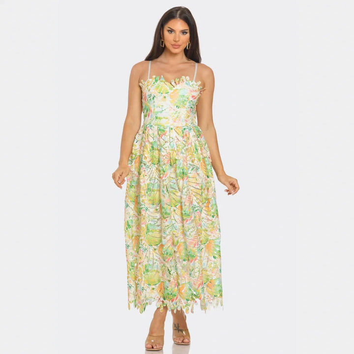 Floral Lace Maxi Dress – Summer Garden Party & Vacation Outfit.Green Multi