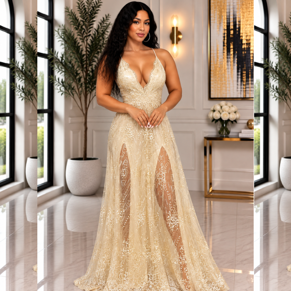 Sandy Glitter Floral Maxi Dress-Ivory