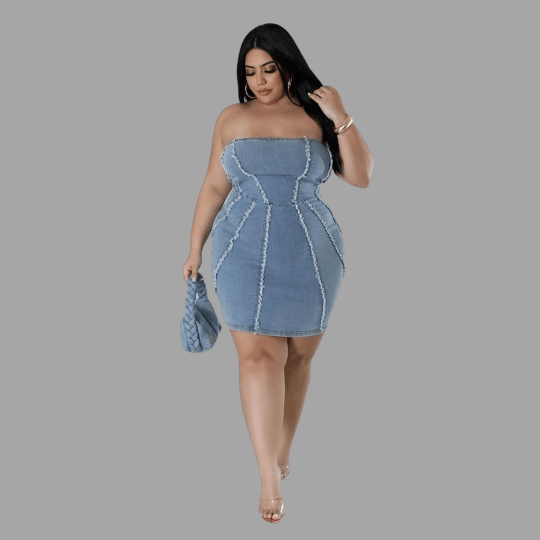 stretch denim tube dress Button-Front Denim Tube Dress