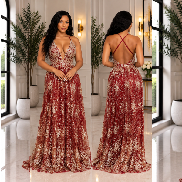 Sandy Glitter Floral Maxi Dress-Wine