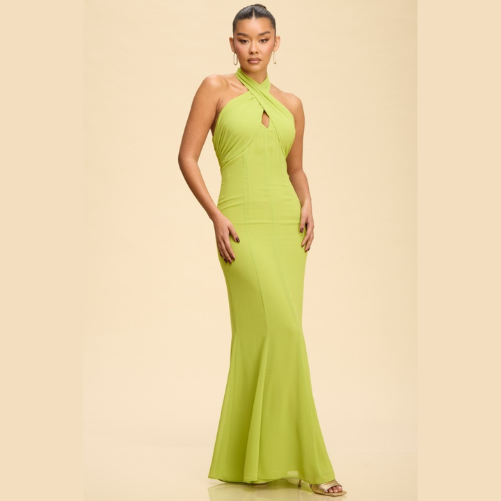 Serena Cross Halter Mermaid Maxi Dress | Elegant Formal Dress for Women | La Belle Gina Boutique