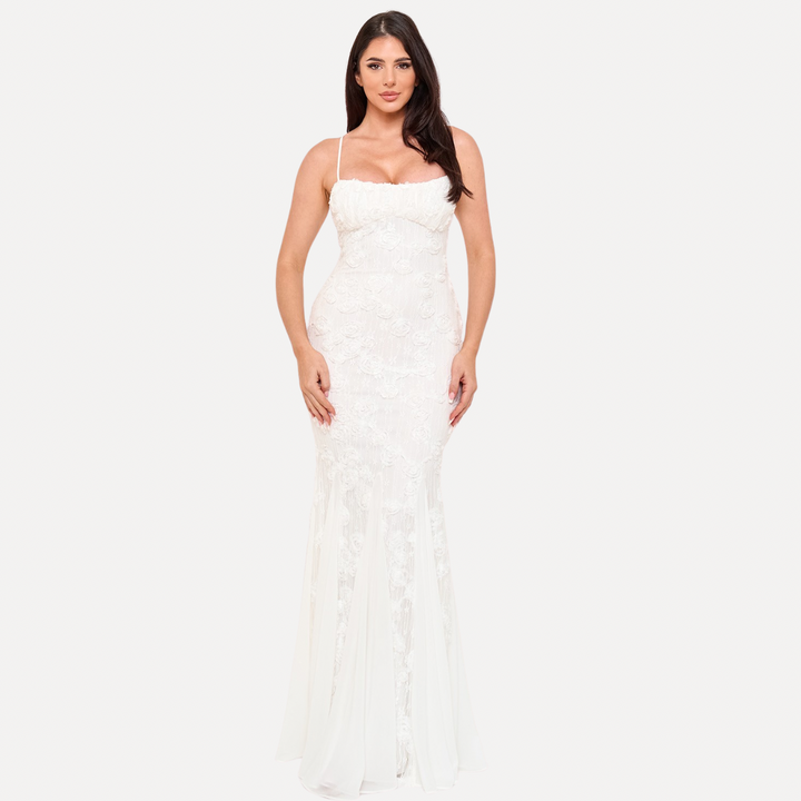 Blushing Rose Lace Mermaid Maxi Dress – Elegant Formal Evening Gown | La Belle Gina Boutique