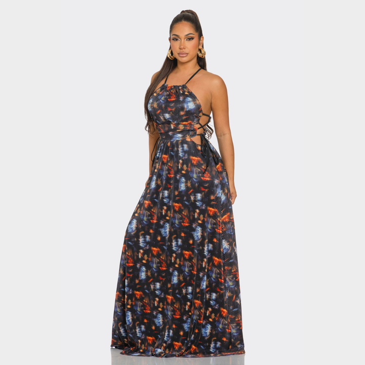 Midnight Muse Printed Maxi Dress | Open Back Vacation Maxi Dress | La Belle Gina Boutique