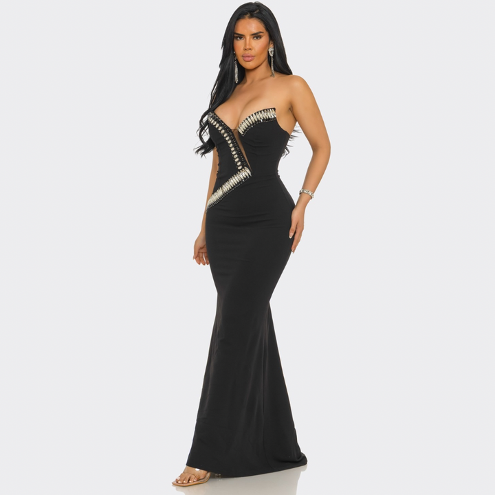 Imperial Goddess Strapless Rhinestone Trim Mermaid Gown | Luxury Evening Dress