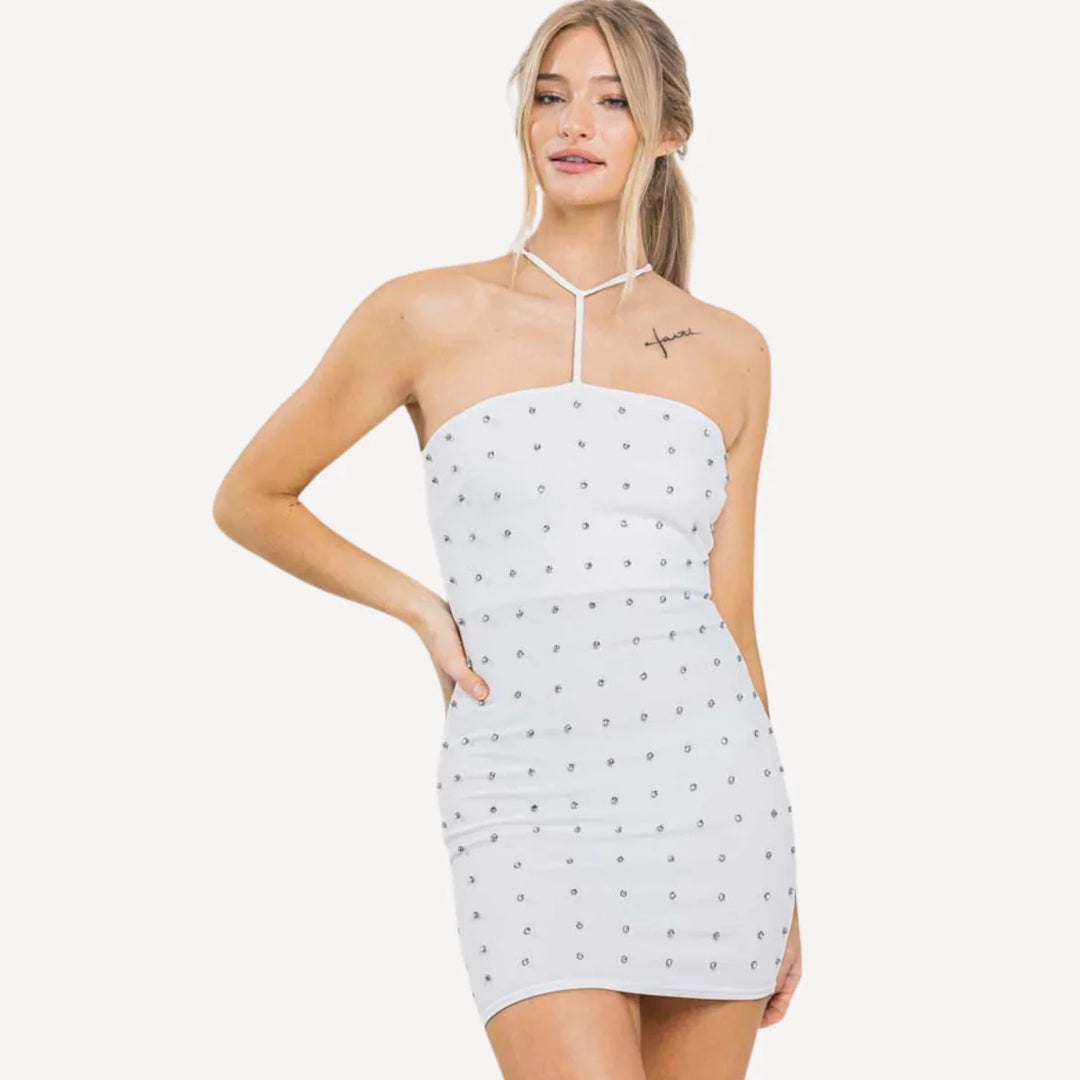 white studded bodycon dress Amazon.com: Women White Bodycon Dress with Rhinestones Spaghetti Strap Midi Bandage Cocktail Evening Gowns(A-White,S) : Clothing, Shoes & Jewelry