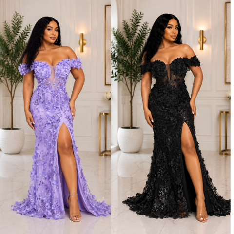 Enchanted Bloom 3D Floral Off-Shoulder Mermaid Gown – Luxury Formal Dress
