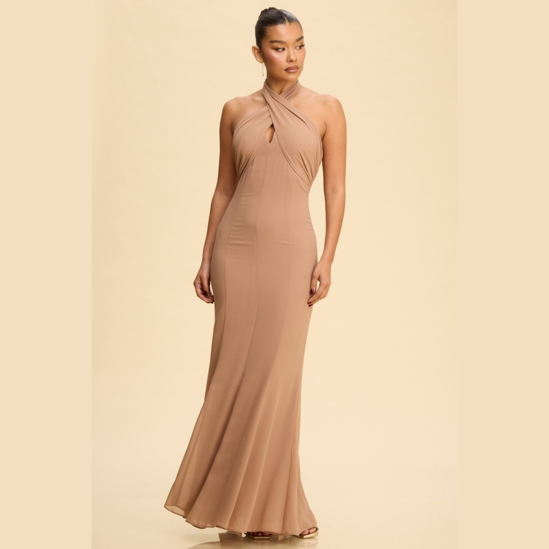 Serena Cross Halter Mermaid Maxi Dress | Elegant Formal Dress for Women | La Belle Gina Boutique
