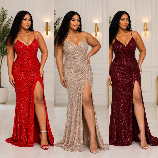 Sparkle Sequin Maxi Gown – Ruched High-Slit Formal Dress