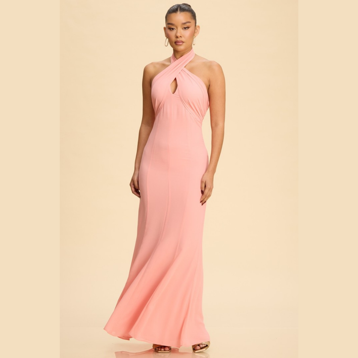 Serena Cross Halter Mermaid Maxi Dress | Elegant Formal Dress for Women | La Belle Gina Boutique