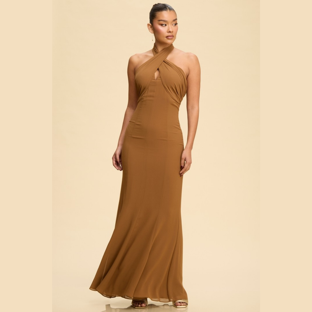 Serena Cross Halter Mermaid Maxi Dress | Elegant Formal Dress for Women | La Belle Gina Boutique