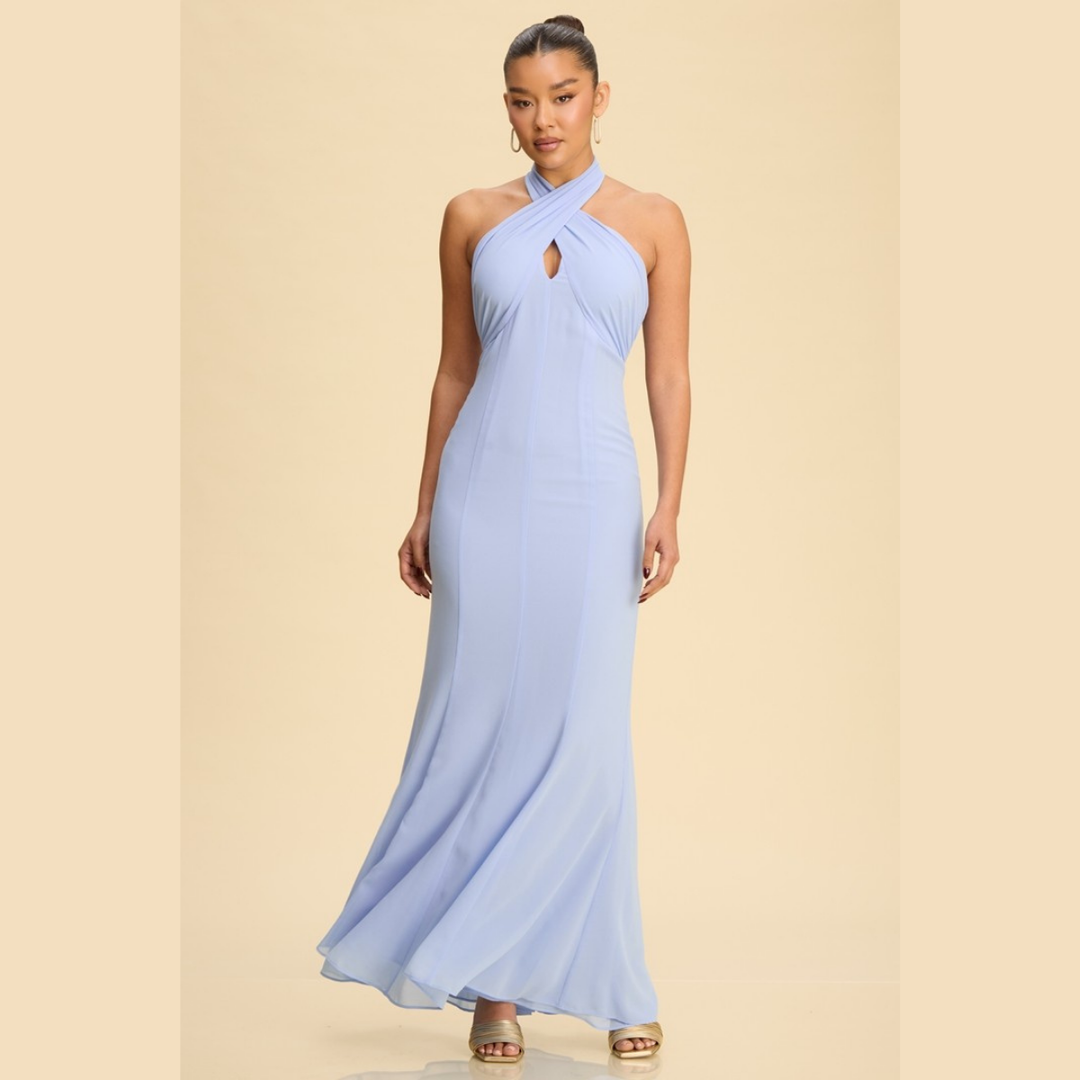Serena Cross Halter Mermaid Maxi Dress | Elegant Formal Dress for Women | La Belle Gina Boutique