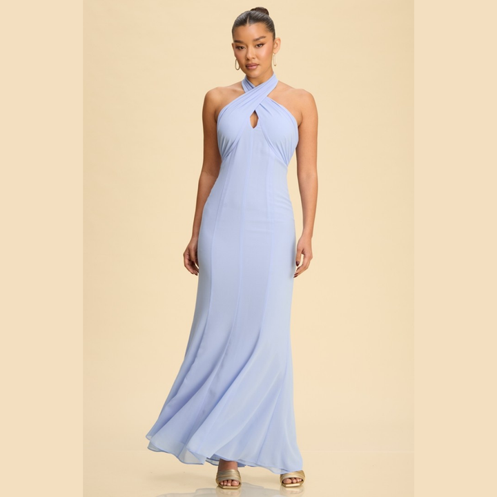 Serena Cross Halter Mermaid Maxi Dress | Elegant Formal Dress for Women | La Belle Gina Boutique