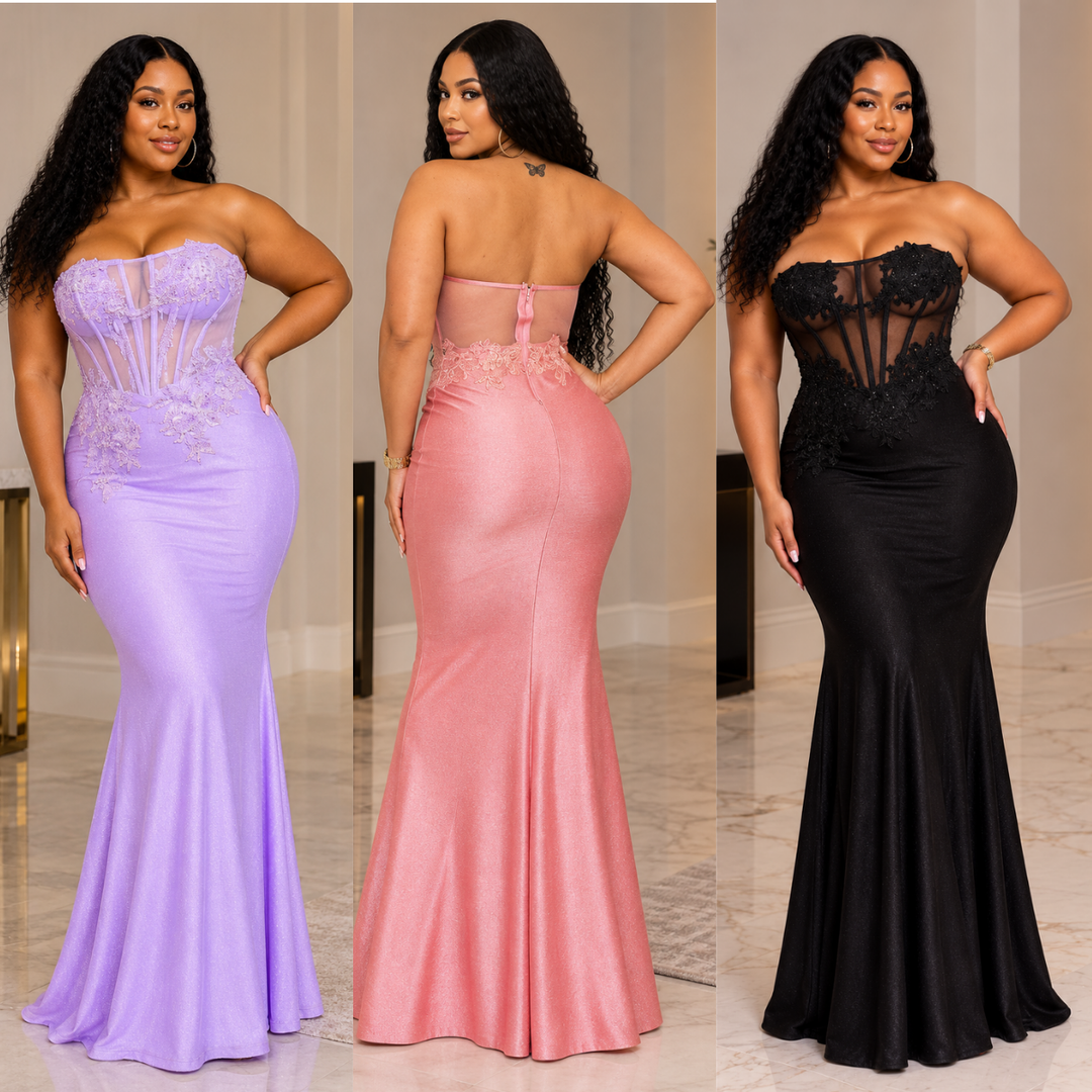 Luxe Strapless Lace Corset Mermaid Maxi Dress