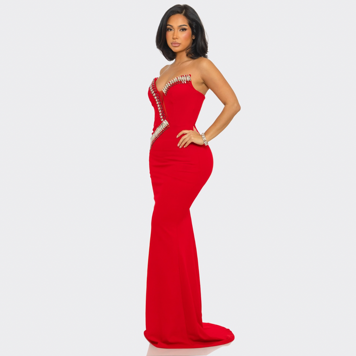 Imperial Goddess Strapless Rhinestone Trim Mermaid Gown | Luxury Evening Dress