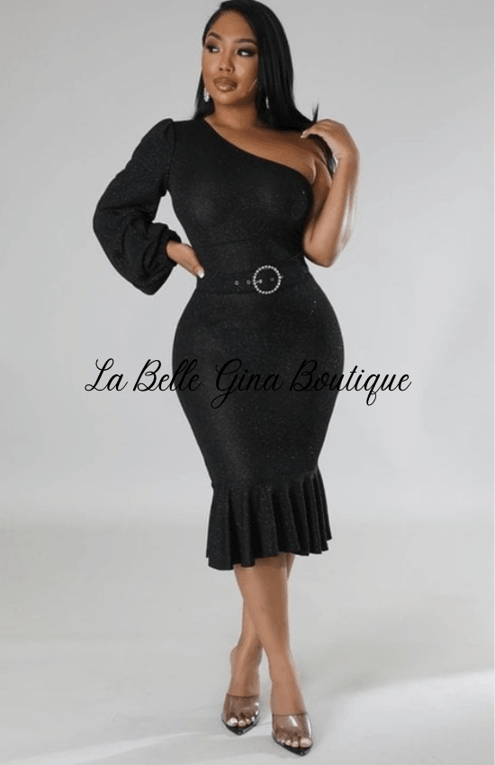 Ermitha One shoulder Semi Stretch Dress - La Belle Gina Boutique