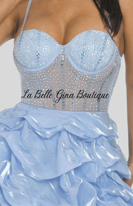 Kalisha Rhinestone Mesh Ruffle Mini Dress La Belle Gina Boutique Kalisha Rhinestone Mesh Ruffle Mini Dress La Belle Gina Boutique