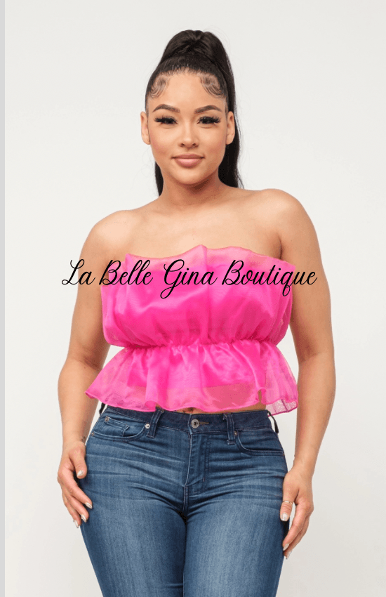 Lala Linning Elastic Shirring Tulle Tube Top-Fuchsia - La Belle Gina Boutique