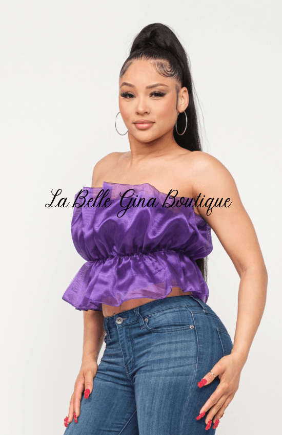 Lala Linning Elastic Shirring Tulle Tube Top-Purple - La Belle Gina Boutique