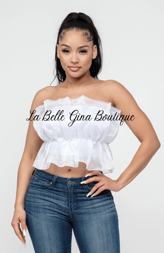 Lala Linning Elastic Shirring Tulle Tube Top-White - La Belle Gina Boutique