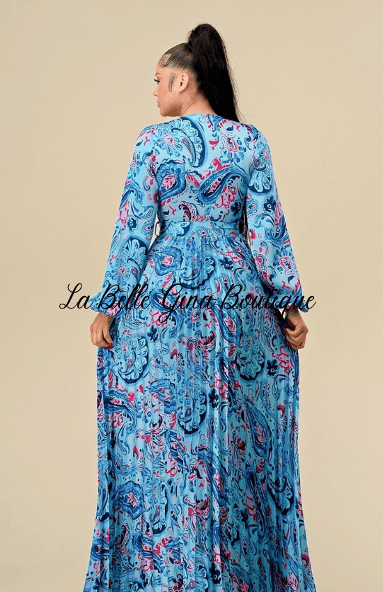 Lara Floral Print Pleated Maxi Dress-Green Combo La Belle Gina Boutique Lara Floral Print Pleated Maxi Dress-Green Combo La Belle Gina Boutique