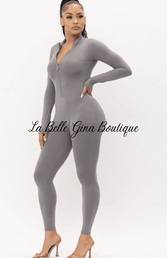 Lia Zipper Front Mock Neck Jumpsuit - La Belle Gina Boutique