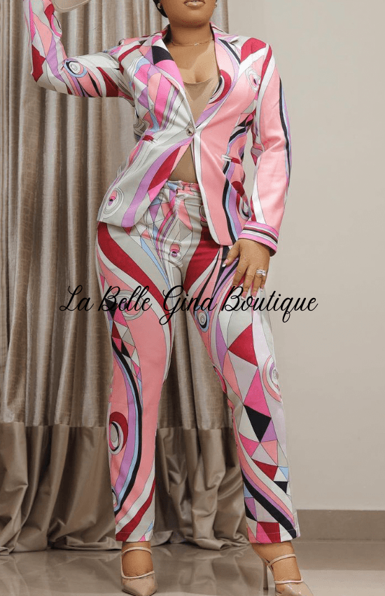 Lorette Casual Printed Long Sleeve Jacket Suit Pants Set - La Belle Gina Boutique