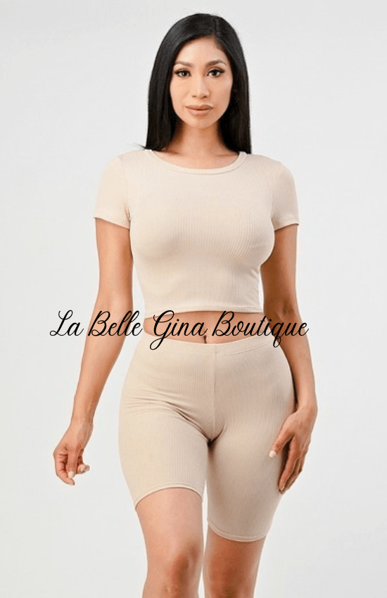 Maria 2 Pcs Ribbed Crop Top and Short Set - La Belle Gina Boutique
