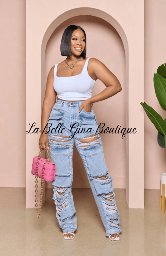 Marlie Loose High Waist Wide Leg Ripped Jeans - La Belle Gina Boutique