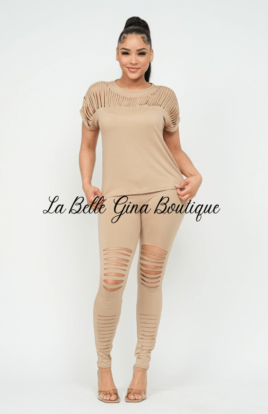 Nelle Brushed Round Neck leggings set - La Belle Gina Boutique